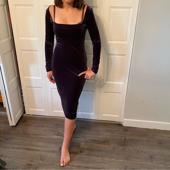 Vintage Wayne Clark dress mermaid velour long sleeve square neck line - Picture 3 of 15